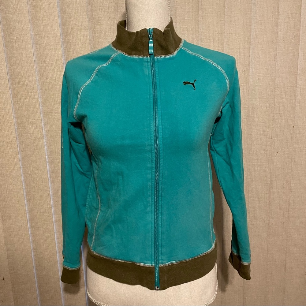 Puma Teal and Green Track Zipper Jacket Size S